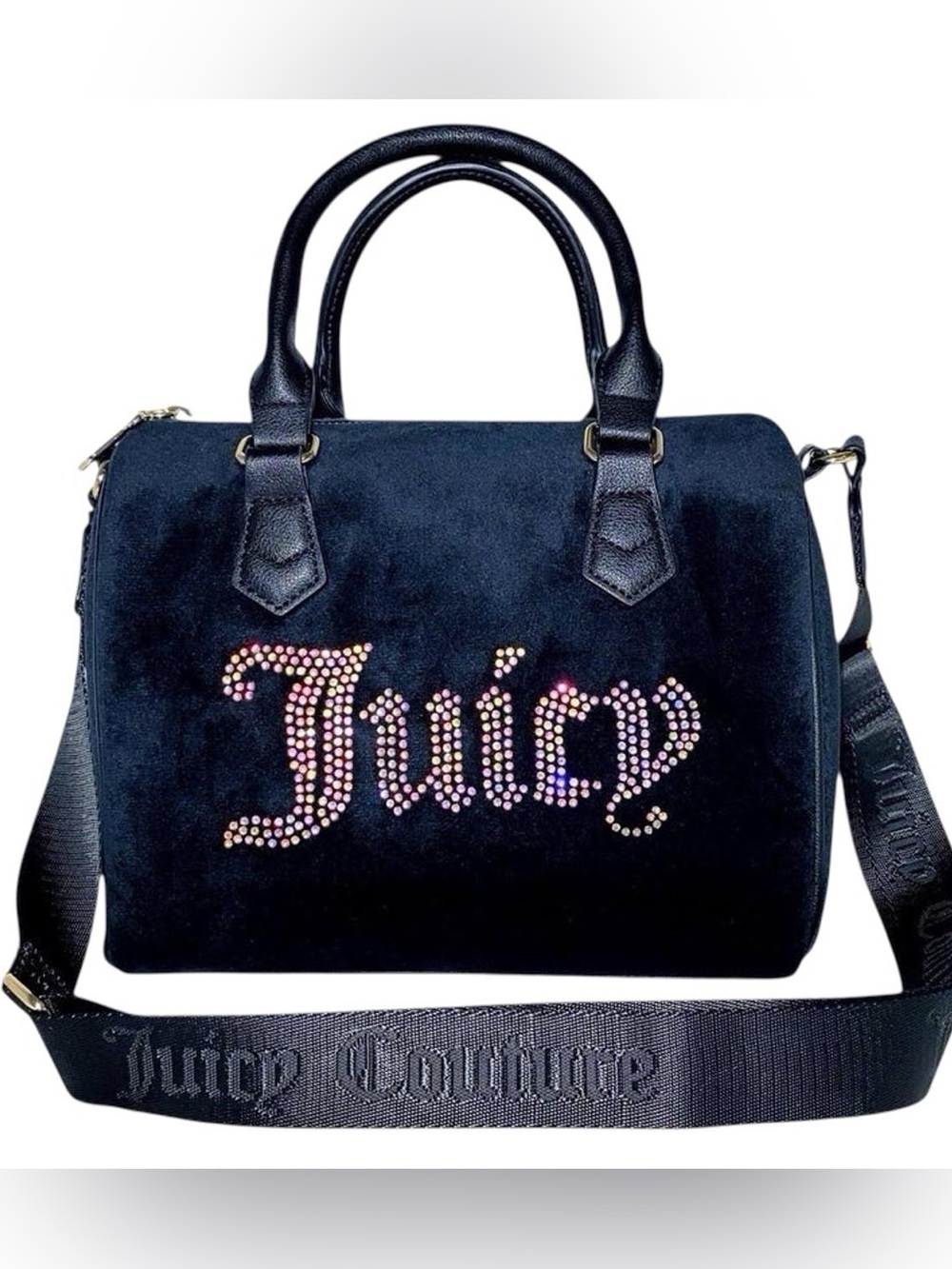 Juicy Couture Iridescent Rhinestones Obsession Velvet Satchel Purse- Licorice